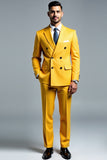 Yellow Double Breasted 2 Pieces Notched lapel Men's Prom Suits