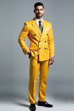 Yellow Double Breasted 2 Pieces Notched lapel Men's Prom Suits