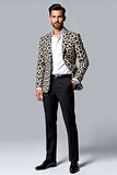 White Leopard Print Shawl Lapel Single Breasted 2 Piece Men's Prom Suits