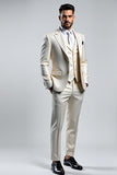 Ivory Single Breasted 3 Pieces Peak lapel Men's Prom Suits