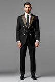 Black Double Breasted Peak lapel 2 Pieces Men's Prom Suits