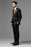 Black Double Breasted Peak lapel 2 Pieces Men's Prom Suits