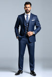 Dark Blue Single Breasted 3 Pieces Notched lapel Men's Prom Suits
