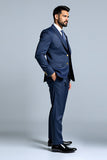 Dark Blue Single Breasted 3 Pieces Notched lapel Men's Prom Suits