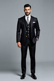Black Single Breasted 3 Pieces Notched lapel Striped Men's Formal Suits