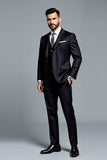 Black Single Breasted 3 Pieces Notched lapel Striped Men's Formal Suits