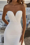 Ivory Chiffon Sweep Train Strapless Mermaid Wedding Dress With Slit