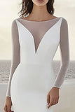 Ivory Illusion Boat Neck Sweep Train Mermaid Long Sleeves Boho Wedding Dress