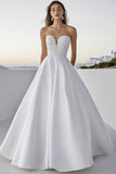 Ivory Satin Strapless Floor-Length A Line Boho Wedding Dress