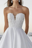 Ivory Satin Strapless Floor-Length A Line Boho Wedding Dress