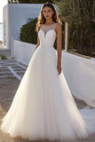 Glitter Ivory Organza Illusion Bateau Sweep Train A Line Wedding Dress