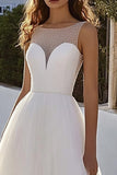 Glitter Ivory Organza Illusion Bateau Sweep Train A Line Wedding Dress