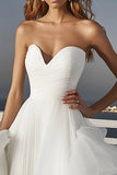 Ivory Strapless Sweep Train A Line Wedding Dress with Ruffles