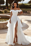 Ivory Chiffon Sweep Train A Line Wedding Dress with Slit