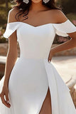 Ivory Chiffon Sweep Train A Line Wedding Dress with Slit
