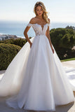 Ivory Sweep Train A Line Boho Wedding Dress with Lace