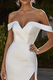 Ivory Off The Shoulder Sweep Train Mermaid Wedding Dress with Slit
