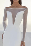 Ivory Bateau Long Sleeves Sweep Train Mermaid Wedding Dress