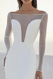 Ivory Bateau Long Sleeves Sweep Train Mermaid Wedding Dress