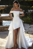 Ivory Satin Bateau High-Low Bodycon Wedding Dress