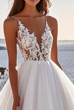 Ivory Floor-Length A Line Boho Wedding Dress with Lace
