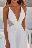 Ivory Chiffon V Neck Sweep Train A Line Boho Wedding Dress