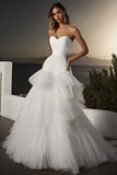 Ivory Tulle Strapless Sweep Train A Line Wedding Dress