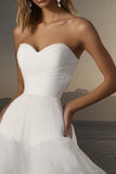 Ivory Tulle Strapless Sweep Train A Line Wedding Dress