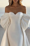 Ivory Mermaid Off the Shoulder Satin Sweep Train Boho Wedding Dress