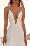Ivory Spaghetti Strapless Mermaid Tulle Sweep Train Boho Wedding Dress