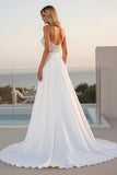 Ivory Strapless A Line Sweep Train Boho Wedding Dress With Slit