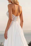 Ivory Strapless A Line Sweep Train Boho Wedding Dress With Slit