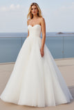 Ivory Strapless A Line Sweep Train Tulle Boho Wedding Dress