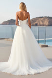 Ivory Strapless A Line Sweep Train Tulle Boho Wedding Dress