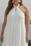 White Sheath Halter Chiffon Plus Size Long Boho Beach Dress
