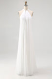 White Sheath Halter Chiffon Plus Size Long Boho Beach Dress