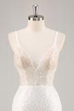 Sparkly Sequins White Bodycon Spaghetti Straps Short Graduation Dress