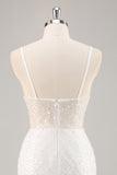 Sparkly Sequins White Bodycon Spaghetti Straps Short Graduation Dress