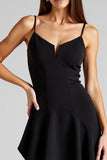 Black Crepe Spaghetti Straps High-Low A Line Formal Dress