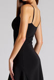 Black Crepe Spaghetti Straps High-Low A Line Formal Dress