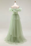 Black Tulle Off The Shoulder Ball Gown Long Formal Dress with Ruffles
