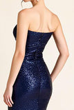 Sparkly Navy Strapless Long Mermaid Formal Dress with Slit