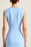 Sky Blue Satin Boat Neck Long Sheath Formal Dress with Slit
