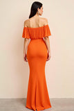 Orange Off the Shoulder Sheath Long Formal Dress