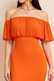 Orange Off the Shoulder Sheath Long Formal Dress