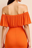 Orange Off the Shoulder Sheath Long Formal Dress