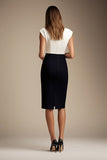 Black and White Satin Bodycon Round Neck Midi Formal Dress