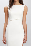 White Sleeveless Satin Bodycon Midi Formal Dress with Slit