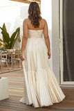 Champagne Pleated Strapless A Line Long Plus Size Wedding Guest Dress