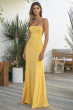 Yellow Sheath Strapless Satin Long Wedding Guest Dress